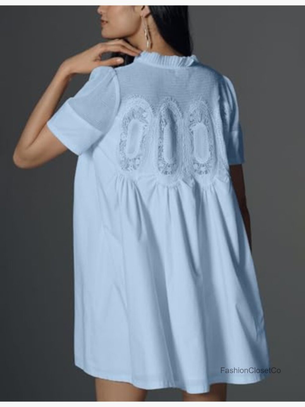 Lace Patchwork Babydoll Dress with Ruffled Hem - Picture 2 of 7